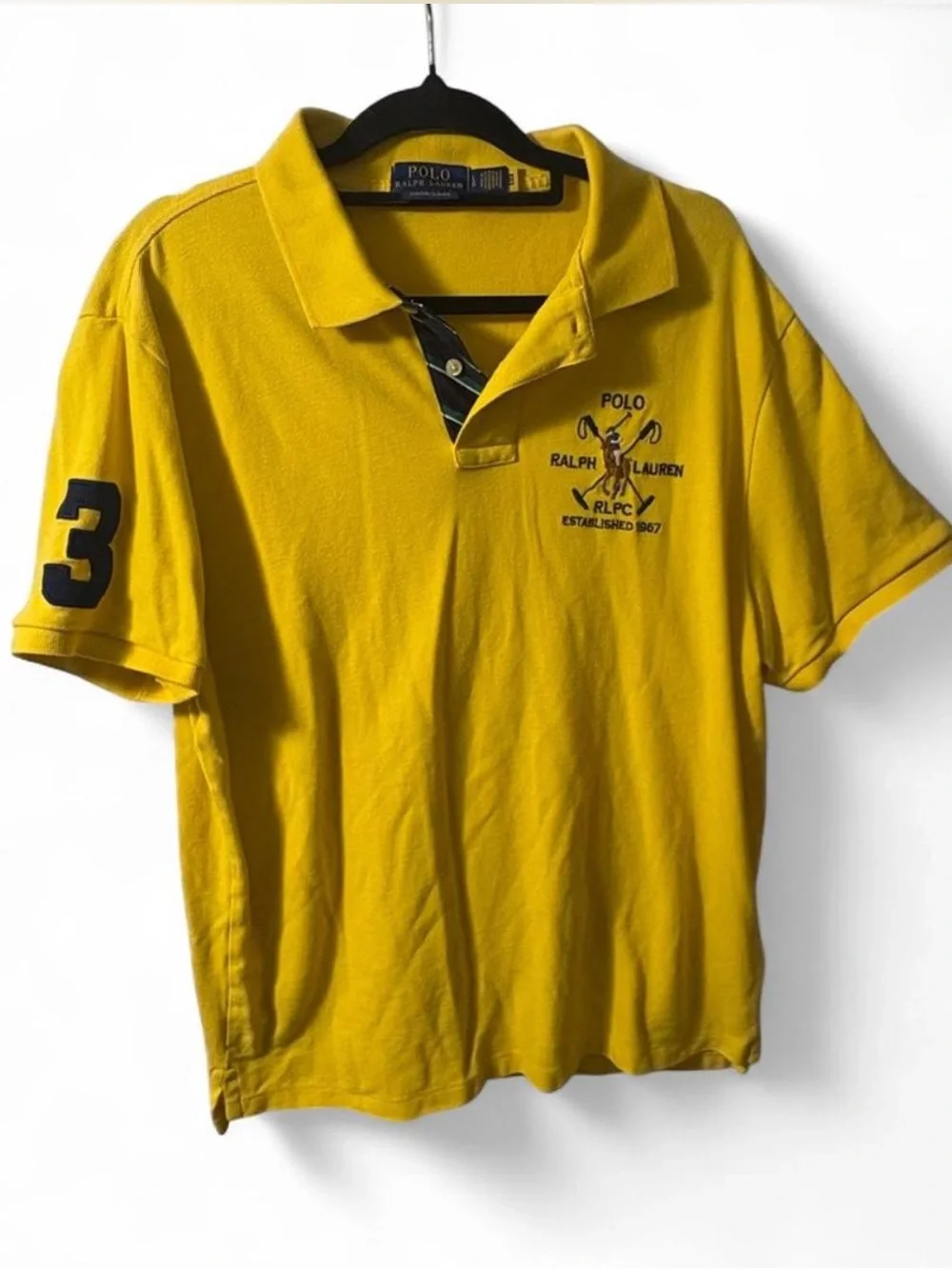 Ralph Lauren Yellow Polo with Navy Embroidery and Sleeve Number
